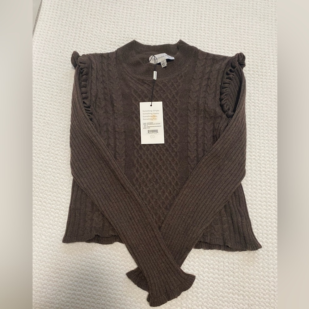 SOMETHING NAVY - Ruched Shoulder Cable-knit Sweater. NEVER WORN - Size small